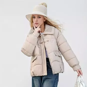 Xiaoxiangfeng национальный стиль пуховик хлопковый женский зимняя новая маленькая фея вязаный кукольный воротник теплая куртка M темно-коричневого