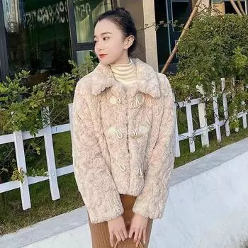 Xiaoxiangfeng новое маленькое пальто из овечьей шерсти корейская версия короткое пушистое утолщенное теплое пальто из искусственного меха S абрикосовый
