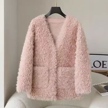 Xiaoxiangfeng пальто из овечьей шерсти женская мода молодая новая меховая интегрированная гранулированная стрижка ягненка теплое пальто XXS recommends within 10kg розовый