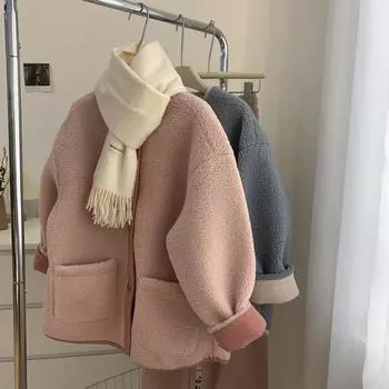 Xiaoxiangfeng пальто из овечьей шерсти для женщин, осенне-зимнее, продвинутое, для маленьких мужчин, утолщенная флисовая одежда из овечьей шерсти и плюша из хлопка M 80-50 kg