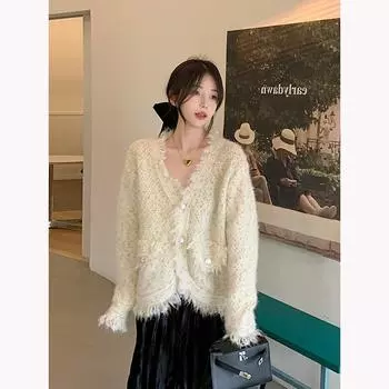 Xiaoxiangfeng пальто вязаный кардиган осень и зима новый утолщенный зрелый легкий роскошный нишевый темперамент свитер топы для женщин One Size
