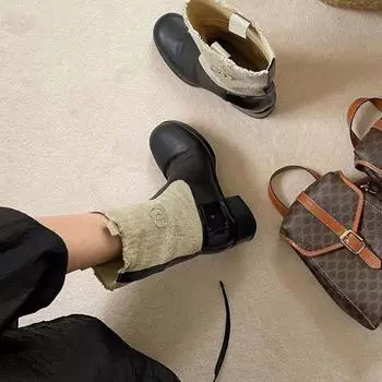 Xiaoxiangfeng парусиновые кожаные широкие ботинки Martin на толстом каблуке с толстой подошвой средней высоты короткие ботинки в стиле вестерн на высоком каблуке 35 чёрный