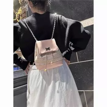 Xiaoxiangfeng плетеный рюкзак женский 2024 новый модный модный цепной универсальный школьный рюкзак dopamine сладкий крутой маленький рюкзак розовый