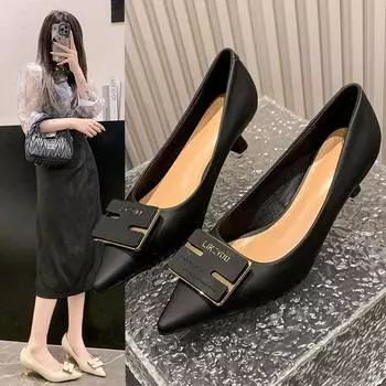 Xiaoxiangfeng pointed black high heels women s thin heels light mouth commuting French temperament long standing not tired professional work shoes 35