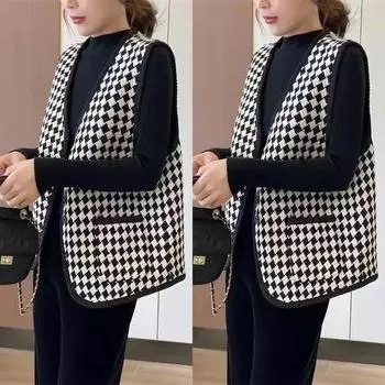 Xiaoxiangfeng повседневный клетчатый жилет женский весенне-осенний жилет для мам среднего возраста большого размера темпераментный свободный жилет жилет жилет M [80-45kg]