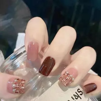 Xiaoxiangfeng Простые и белые накладные ногти Nig Pearl Milk Coffee Color Wearing Nail Art Tablets