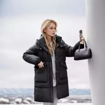 Xiaoxiangfeng пуховая одежда женская средняя и длинная модная и универсальная маленькая зимняя утолщенная куртка M чёрный