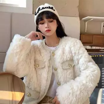 Xiaoxiangfeng пушистое пальто женское старшее чувство 2024 зима овечья шерсть дизайн чувство темперамент хлопковая одежда осенний топ S