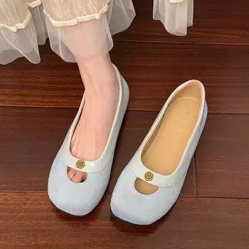 Xiaoxiangfeng retro shallow mouth single shoes girl 2025 new spring versatile gentle fairy style flat ballet shoes 35 небесно-голубой