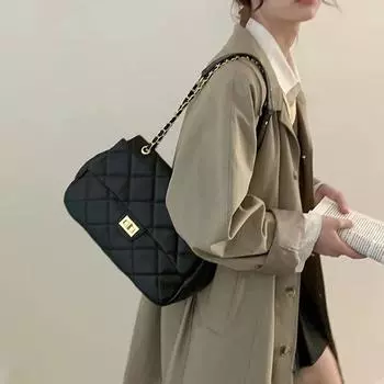 Xiaoxiangfeng ромбовидная цепная сумка женская 2024 новая большая вместительная сумка для поездок на работу сумка через плечо сумка подмышкой чёрный