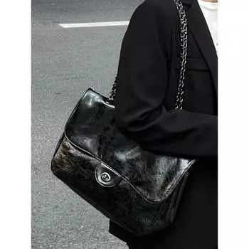 Xiaoxiangfeng ромбовидная цепная сумка женская 2024 новая универсальная большая сумка для поездок на работу сумка через плечо сумка-мессенджер чёрный