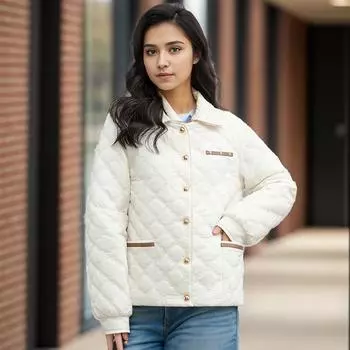 Xiaoxiangfeng ромбовидная легкая и тонкая короткая хлопковая одежда для женщин на осень и зиму, свободная и теплая одежда с маленькими лацканами M