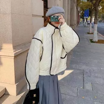 Xiaoxiangfeng ромбовидный пуховый хлопковый пуховик для женщин зима 2024 года новая корейская короткая стеганая куртка из двух хлопковых легких хлопковых пуховых изделий S 52.5 kg