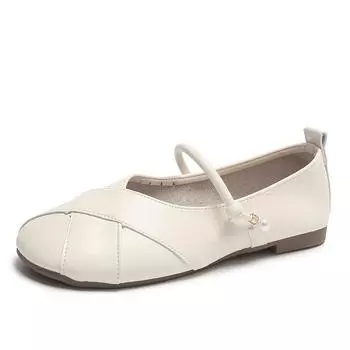 Xiaoxiangfeng серебристые маленькие кожаные туфли женские 2024 осень новые французские легкие туфли Мэри Джейн ретро жемчужные с одним словом на поясе одинарные туфли 35 бежевый