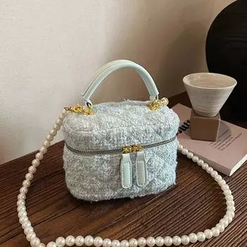 Xiaoxiangfeng шерстяная сумка женская мода ромбовидная жемчужная цепочка сумка сумка через плечо розовый