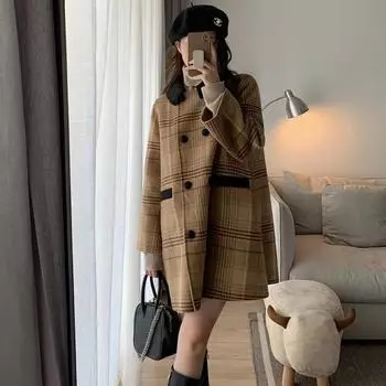 Xiaoxiangfeng шерстяное пальто женское новое свободное маленькое тонкое клетчатое шерстяное пальто осень-зима 2024 года M