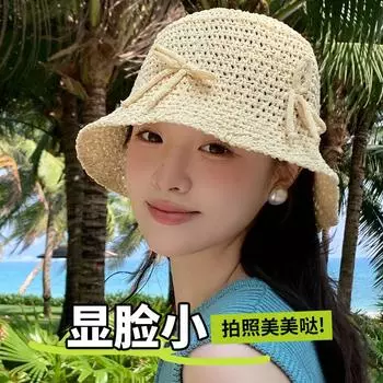 Xiaoxiangfeng шляпа-ведро женская летняя тонкая дышащая полая солнцезащитная шляпа-ведро солнцезащитный козырек вязаная шляпа от солнца Average size 55-60cm бежевый