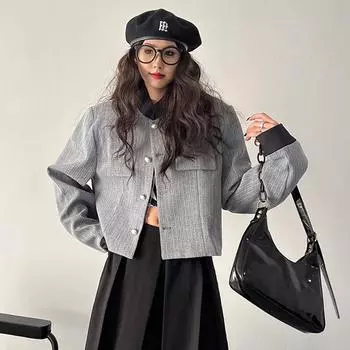 Xiaoxiangfeng короткий пиджак женский весна-осень высококачественный дизайн сращивание свободный пиджак топ S