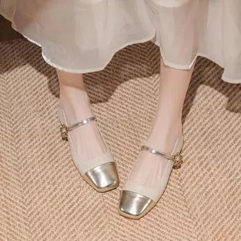 Xiaoxiangfeng Single Shoes Women S Summer Versatile Small Leather Shoes Late Evening Wind Color Matching Light Mouth Thick Heel Mary Jane Shoes 35 абрикосовый