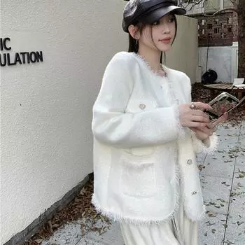 Xiaoxiangfeng сладкое женское пальто осень-зима 2024 новый темперамент знаменитость чувство бахрома кардиган топ S бежевый