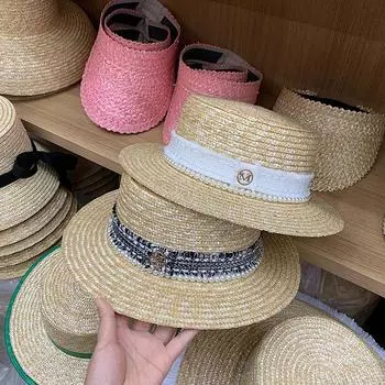 Xiaoxiangfeng соломенная шляпа с плоским верхом, женская летняя новая корейская версия, знаменитость, отдых на природе, пляж, отпуск, шляпа от солнца, прилив M56-58cm чёрный