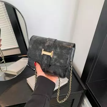 Xiaoxiangfeng сумка женская летняя новая цепочка маленькая квадратная сумка нишевый дизайн H пряжка высококачественная одно плечо сумка-мессенджер женская чёрный