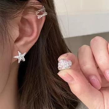 Xiaoxiangfeng sweet princess style pink shell earrings female cute versatile advanced sense autumn and winter zircon ear buckle Silver needle