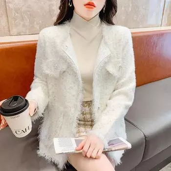 Xiaoxiangfeng Свитер Пальто Осенне-зимнее пальто из искусственного норкового флиса с кисточками Высококачественный вязаный кардиган Верхнее пальто S