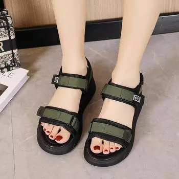 Xiaoxiangfeng Velcro Sandals 2025 Summer New Casual Platform Fairy Wind Beach Shoes Flat Roman Sandals 35 белый