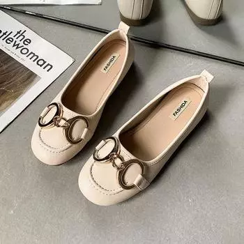 Xiaoxiangfeng женские кожаные туфли с плоским носком и квадратной головкой, с металлической пряжкой, туфли на плоской подошве, повседневная женская обувь 35