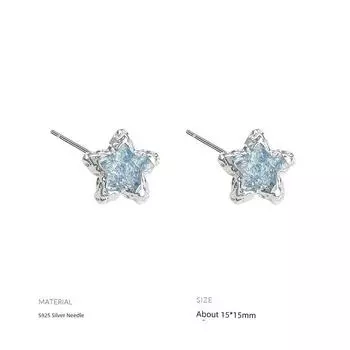 Xiaoxianren 925 Pure Silver Ear Pin Sea Salt Star Ear Studs Silver Needle Female Eardrops Earrings Fashion Creative Ins Style New Arrival A pair