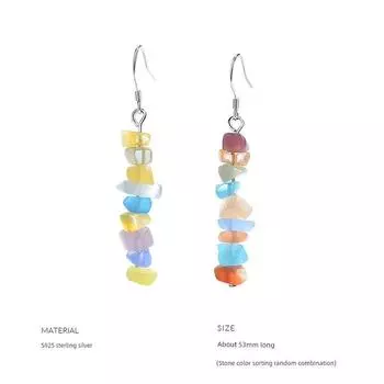 Xiaoxianren 925 Sterling Silver Asymmetrical Female Long Ornamental Stone One Pair (Asymmetric)