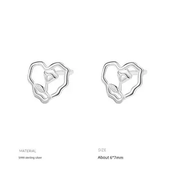 Xiaoxianren 999 Sterling Silver Rose Heart Stud Earrings Women s Earrings Simple and Stylish Personality Ins Style Temperamental Minority A pair