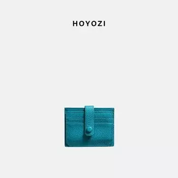 [Xiaoyoujia Bag] Hoyozi First Layer Cowhide Leather Card Bag Women s Coin Purse Certificate Storage Multi-Card Slot Blue [In Stock]]