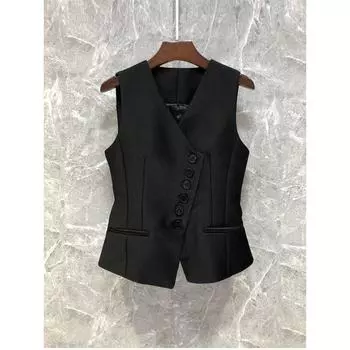 Xiaozi Xixi Classy Short V-neck Vest Black S