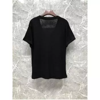 Xiaozi Xixi Classy V Neck T-shirt Fashion Loose Short Sleeve Black S