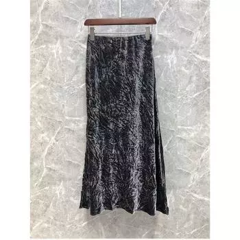 Xiaozi Xixi European Goods Early Autumn Temperament Long Dress Silk Dark gray L