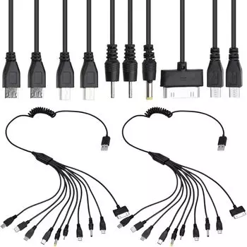 Xiatiaosann 10 в 1 универсальный многофункциональный кабель USB-A для зарядки, 10-портовый многофункциональный кабель для зарядки для мобильных телефонов, Bluetooth-наушников, колонок,