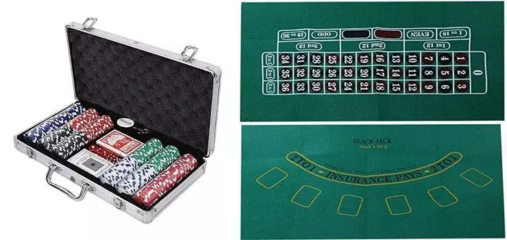 XIAXIN Casino Poker Set Roulette Blackjack Reversible Play Mat Характеристики игрового коврика 300 игральных костей алюминий (Шашан) ЗА-410+ЗА-411 (ЕВРО + фишки, карты, зелёный