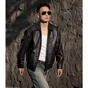 Xiaying Leather Jacket Высококачественная мужская кожаная куртка из натуральной телячьей кожи, первый слой натуральной кожи, американская ретро-куртка для мотоцикла L