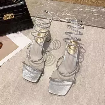 Xibeilove летние роскошные женские босоножки с квадратной головкой, золотистыми стразами, узором под змею, на высоком каблуке, свадебные туфли для вечеринки 35