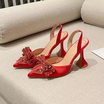 Xibeilove летние сексуальные женские туфли-лодочки модные остроносые босоножки на высоком каблуке со стразами и бабочками женские туфли для банкета и выпускного вечера 35
