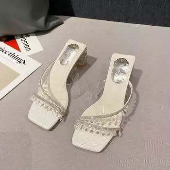 Xibeilove летние женские модные тапочки с подвеской из кристаллов и стразами из ПВХ на среднем каблуке, свадебные туфли для вечеринки 35