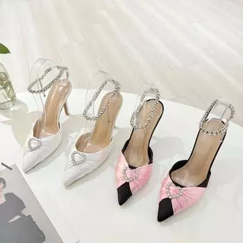 Xibeilove летние женские туфли-лодочки модные с острым носком Love Rhinestone Chain атласные босоножки на высоком каблуке женские туфли для вечеринки и свадьбы 35