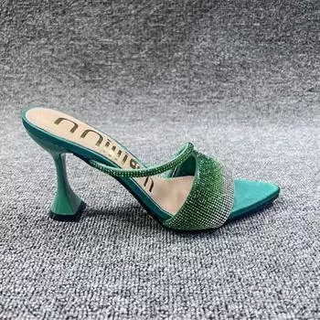 Xibeilove Модные женские тапочки, летние сексуальные остроносые, со стразами, красочные, на высоком каблуке, роскошные банкетные, свадебные туфли 37