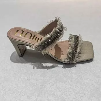 Xibeilove New Women s Slippers with Tassels and Sexy Rhinestone Square Heels Large High Heels 35