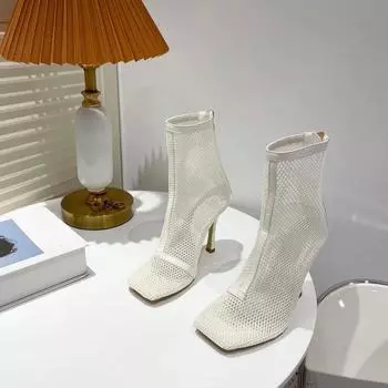 Xibeilove Новые модные женские ботильоны, сексуальные квадратные сетчатые на молнии, зеленые, на высоком каблуке, дышащие, для вечеринок и бальных танцев 35