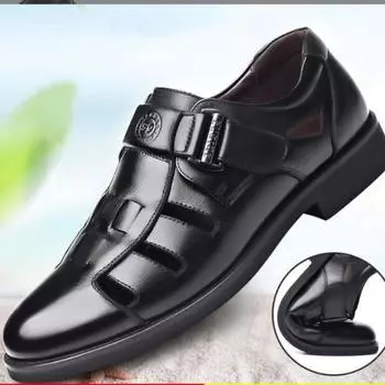 XIHAHA, летняя кожаная обувь, мужские повседневные кожаные сандалии, дышащие сандалии с отверстиями, мужские тапочки, мужская обувь 38