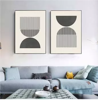 Ксилография в стиле середины века S с принтом в классических геометрических формах и нейтральных цветах, холст, картина, настенная картина, домашний декор, без рамки 21*30cm