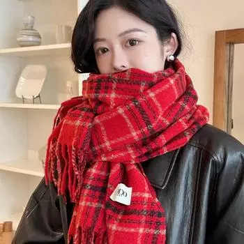 Xin Bang Bang шарф женский зимний теплый клетчатый шейный платок для пары винтажная утолщенная клетка красный